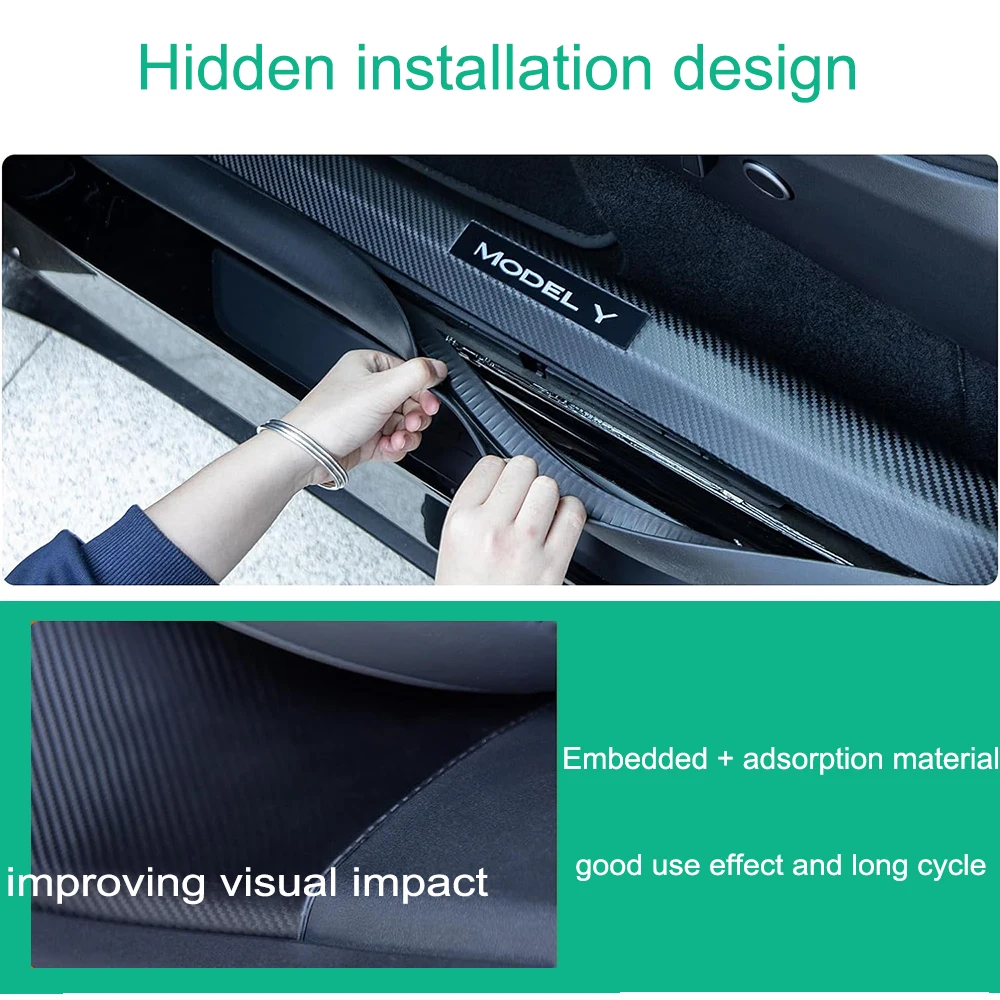 テスラカープロテクター,フロントドア用カーボンファイバーペダル,アンチキックストリップ,カバーアクセサリー,ハイランド5人掛け,モデルy,3, 2024