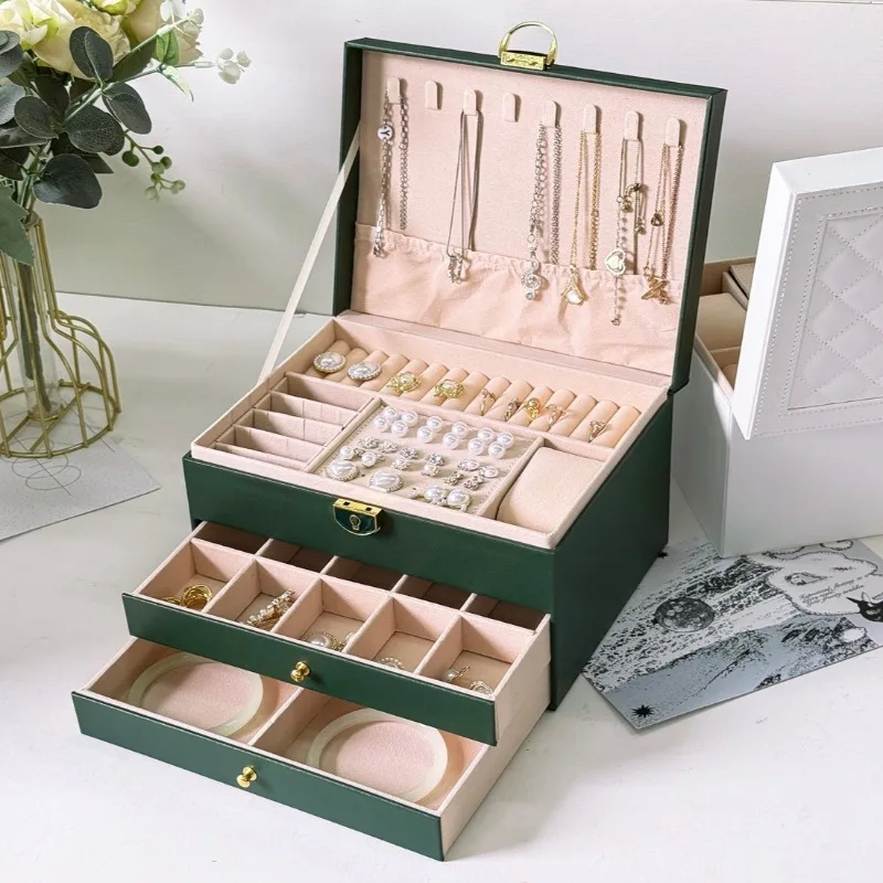 

Leather Jewelry Storage Case Earring Necklace Organizer Cases with Lock Jewellery Display Box Exhibitor Bracelet Watch Boxes