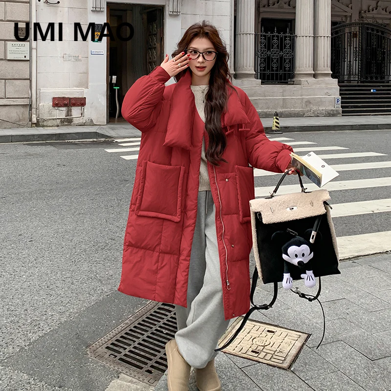 UMI MAO 90 White Duck Down Jacket Women Winter Clothing New Scarf Design Long Down Jacket Femme Y2K