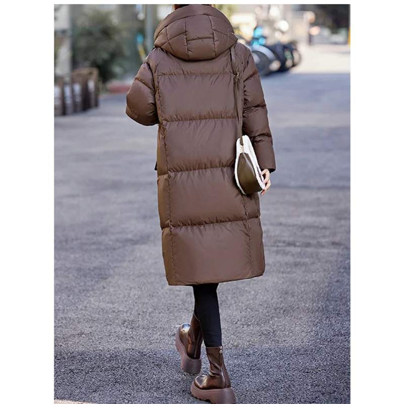 White Duck Down Jacket for Female, Large Version of Warm Hooded Coat, Loose Thickened Coat, Long Parkas, Leisure Fashion, Winter