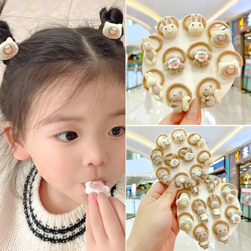 2/10 Pcs/Set Baby Girls Cute Acrylic Cartoon Bow Elastic Hair Bands Children Soft Scrunchies Rubber Bands Kids Hair Accessories