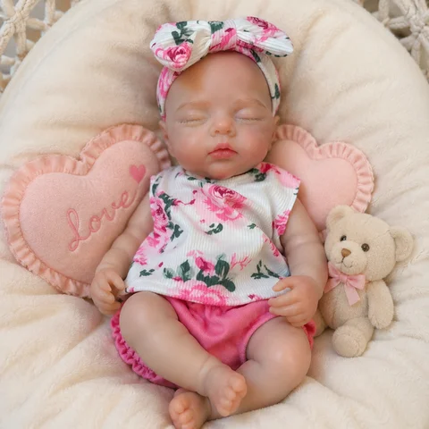 13 Inch Reborn Baby Doll Bald Closed Eyes Sleeping Solid Full Body Silicone Washable Hand Painted Realistic Newborn Collectible Gift（TT）