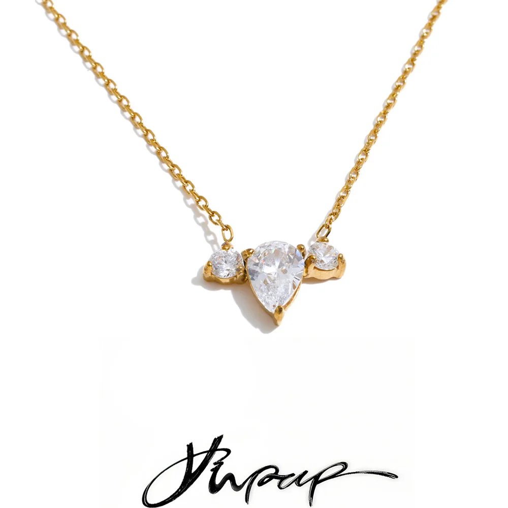 Yhpup Stainless Steel Cubic Zirconia Teardrop Pendant Necklace 2026 Arrivals Aesthetic Fashion Collar Jewelry