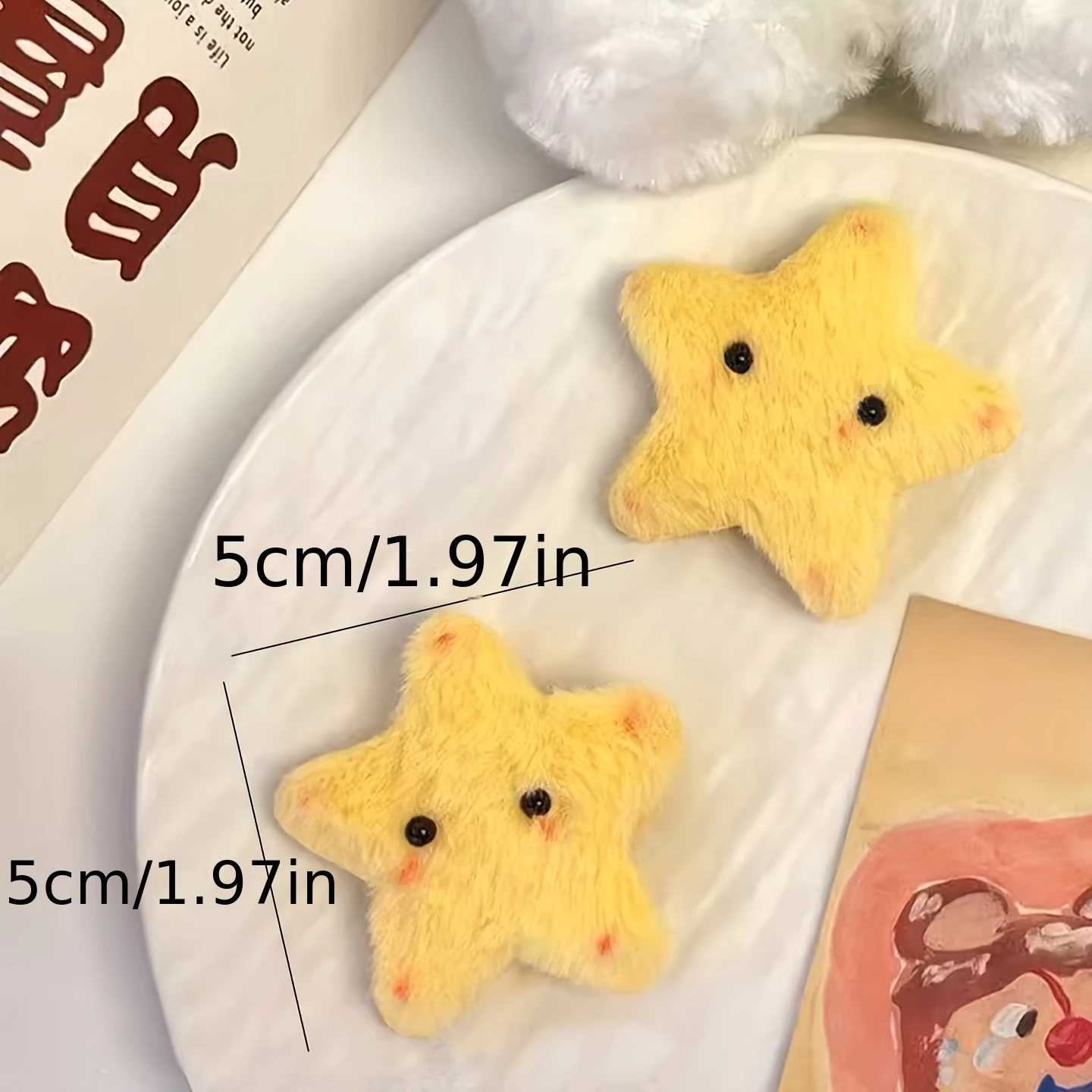 Yellow Star Hair Clips Set Soft Plush Bangs Side Hair Updo Hairpins for Cute Casual Stylish Hairstyles Playful Hair Accessories