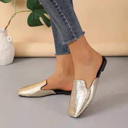 Summer Golden Color Flat Women Slippers Open Toe Outdoor Slippers Beach Women's Shoes Plus Size Zapatos De Mujer Slides