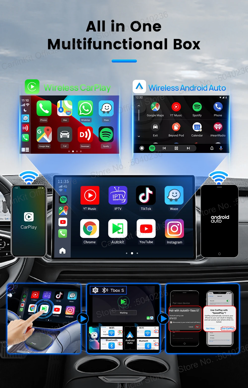 2026 CarlinKit Smart CarPlay Ai Box Android 13, unterstützt Netflix YouTube Split Screen Wireless Android Auto & CarPlay Smart TV Box – Detail 8