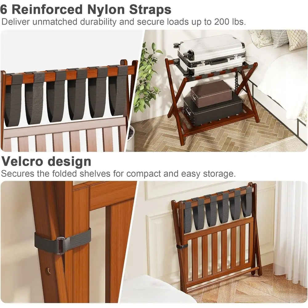 Portaoggetti pieghevole per valigie, supporto ampio con ripiano, organizer per camera degli ospiti addensato, 26,77 Marrone