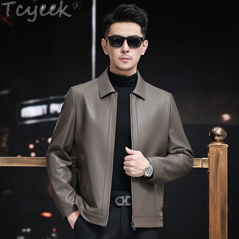 Tcyeek Real Leather Jacket Men Spring Autumn Clothes Soft Sheepskin Coats Men's Motocycle Jackets Casual Jaqueta De Couro 2024