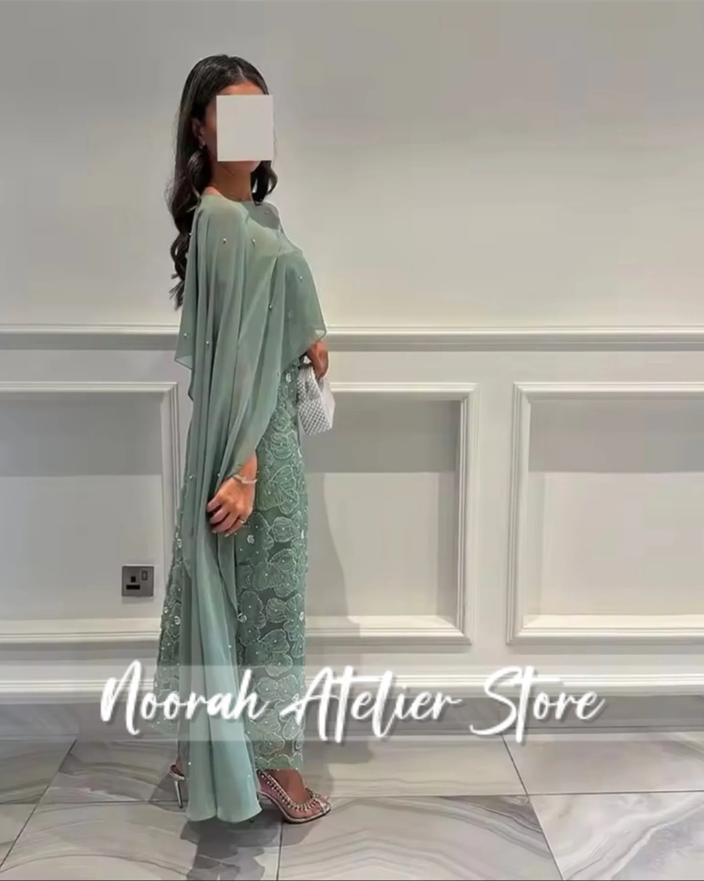 فساتين سهرة نسائية فاخرة بأكمام طويلة على شكل زهرة خضراء حكيمة 2025 تول كيب فستان زفاف نسائي المملكة العربية السعودية طويل مخصص