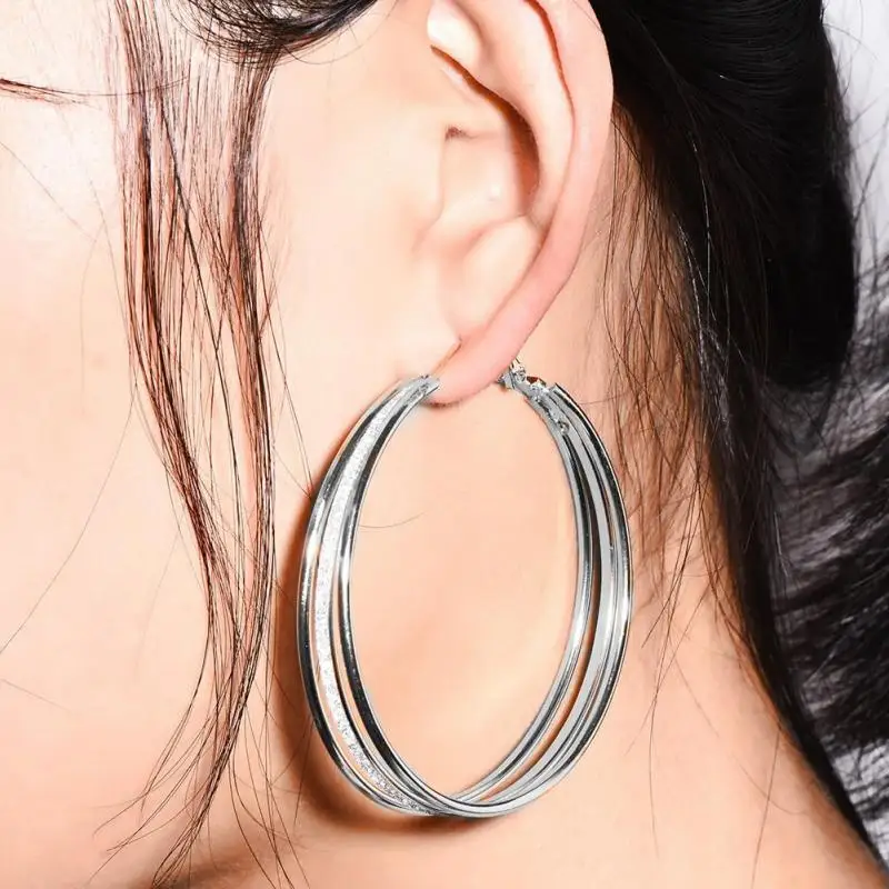 925 Silver Needle Fashion Exaggerated Circle Earrings For Women Jewelry 2026 Trending Women's Multilayer Frosted Hoop Earrings