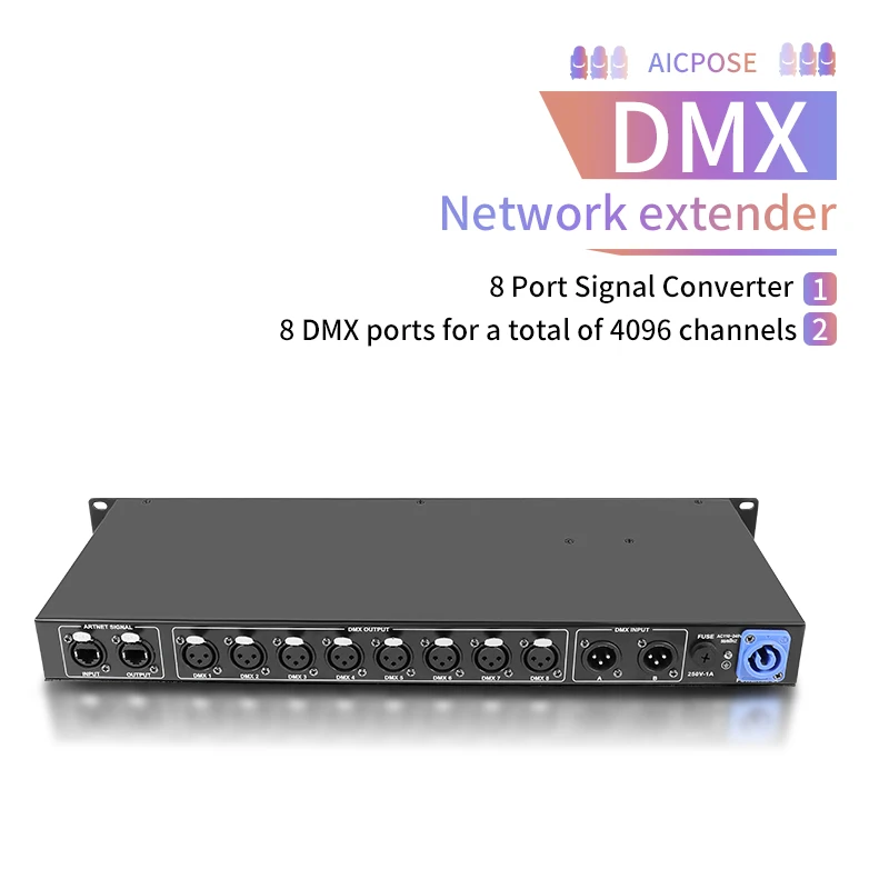AICPOSE Artnet DMX 8 Way Network Expander for Stage Lighting System Artnet DMX Controller 8 Port
