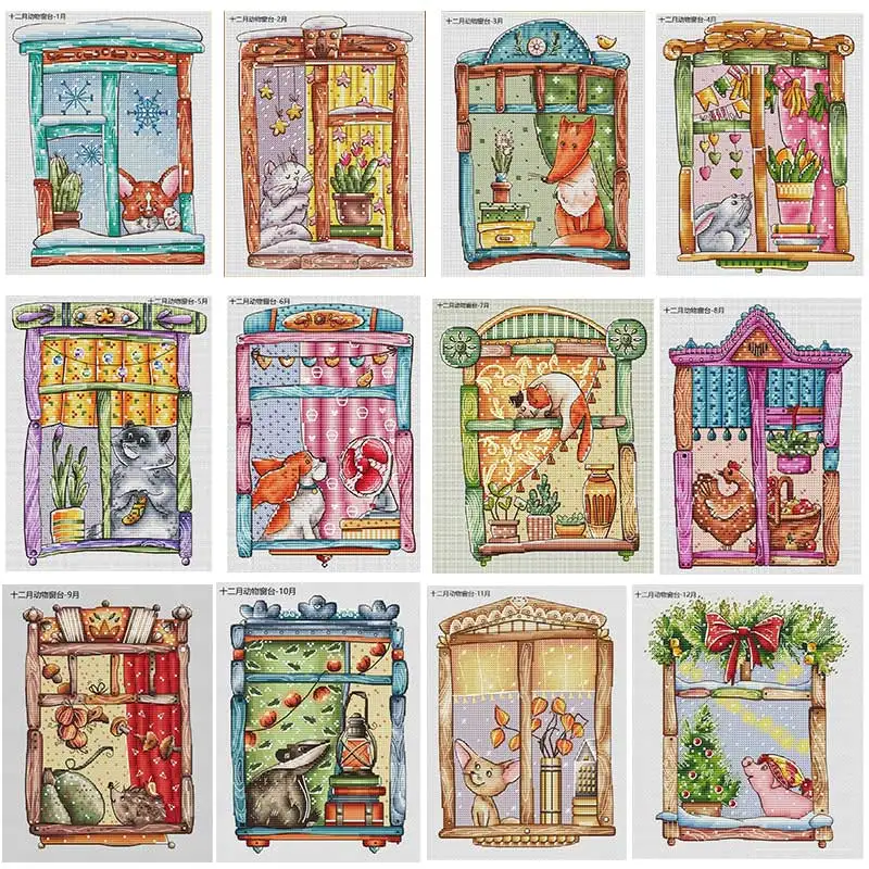 December animal windowsill patterns Counted Cross Stitch 11CT 14CT 18CT DIY Chinese Cross Stitch Kits Embroidery Needlework Sets