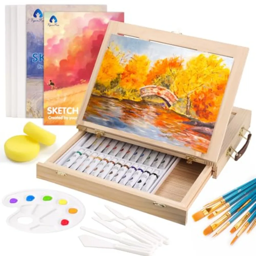 

Painting Supplies Set, 49 Pieces Watercolor Painting Kit with Wooden Tabletop Easel, Includes Watercolor Paints, Brushes, Palet