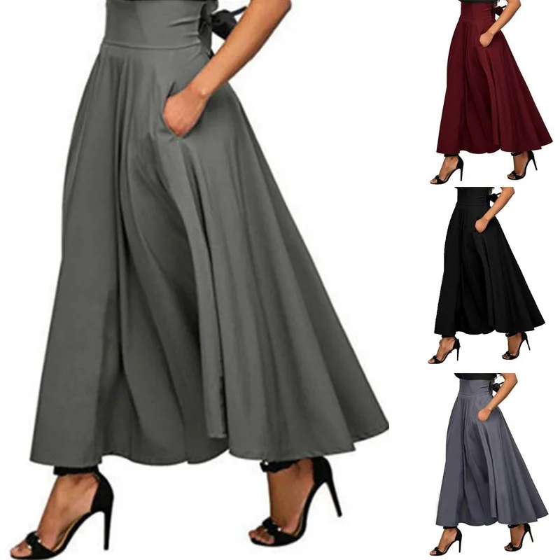 

Women's Spring New Half Skirt Solid Color Lacing and Ankle-waist Temperament Long Dress