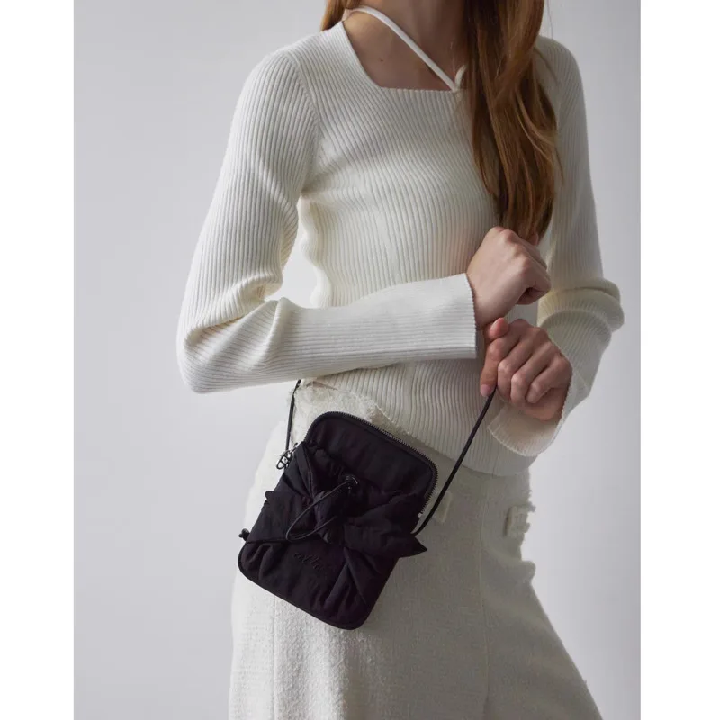 Bow Waist Bag Women 24 New Korean Japan Waterproof Headphone Bag Single Shoulder Crossbody Nylon Coin Purse Unisex Handbag New