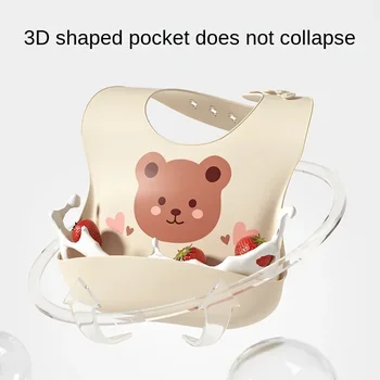 Waterproof Soft Silicone Baby Bib Scarf Cartoon Bear Cute Print Adjustable Bibs Burp Cloths Baby Feeding Aprons Kids Eating
