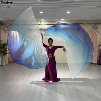 Modern Dance Props 1PCS ประสิทธิภาพเต้นรําธงขนาดใหญ่ผ้าพันคอที่มีสีสันปีก Sticks ผู้หญิง PARTY Multicolor Scalable Rods