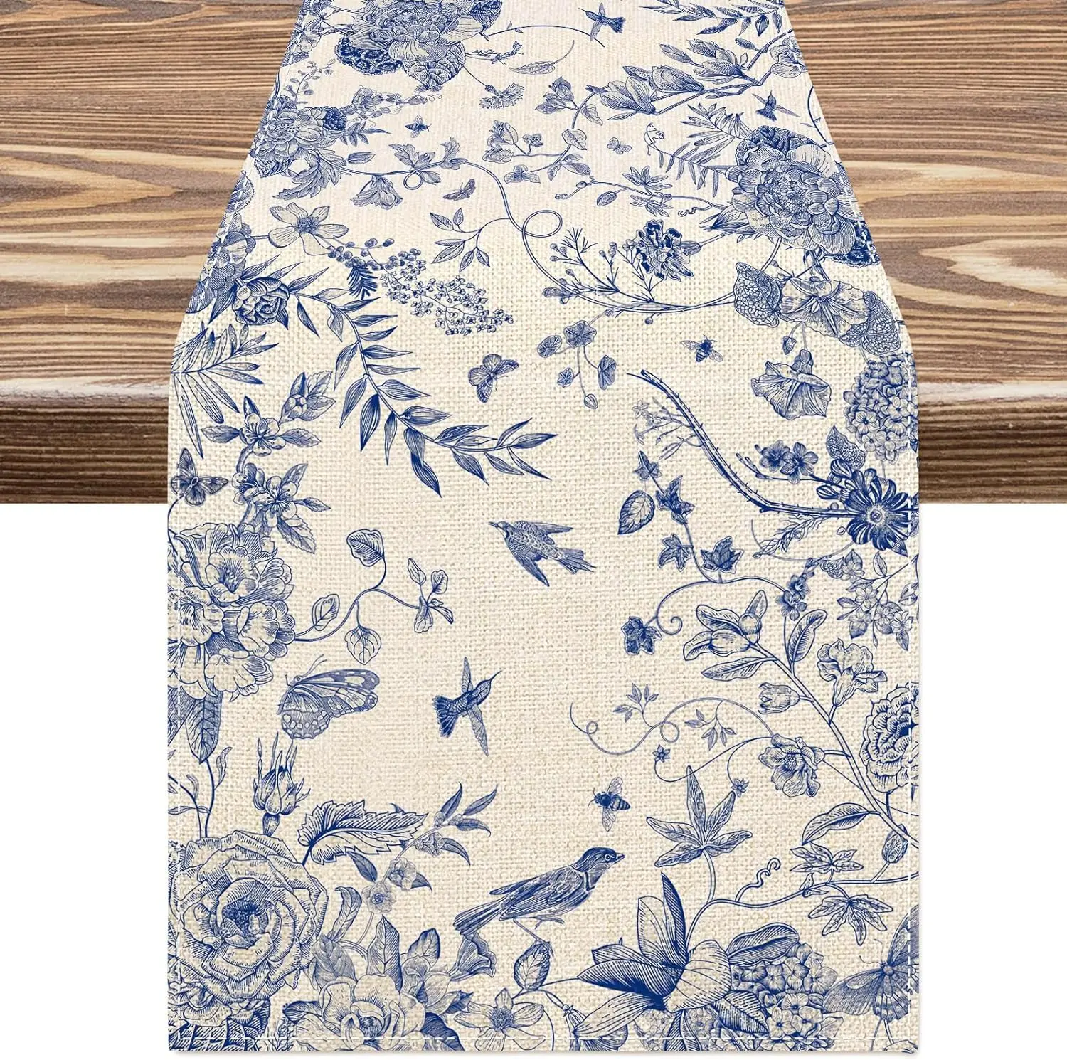 Summer Monochrome Sketch Birds Linen Table Runner Holiday Party Decor Farmhouse Kitchen Dining Table Runner Wedding Decorations