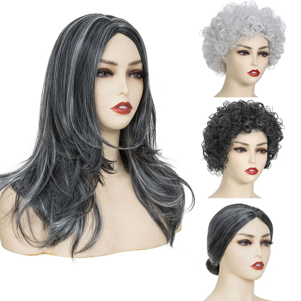 

S-noilite парик для старика, вьющиеся волосы бабушки, костюм для пожилых людей, бабушкиные парики, женский парик для косплея с пучком волос