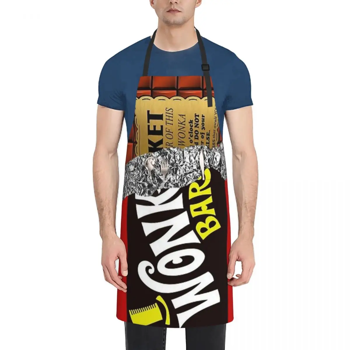 

Wonka's Golden Ticket Waterproof Apron with Pockets for Adults - Adjustable Cooking and Cleaning Apron for Kitchen and Home Use