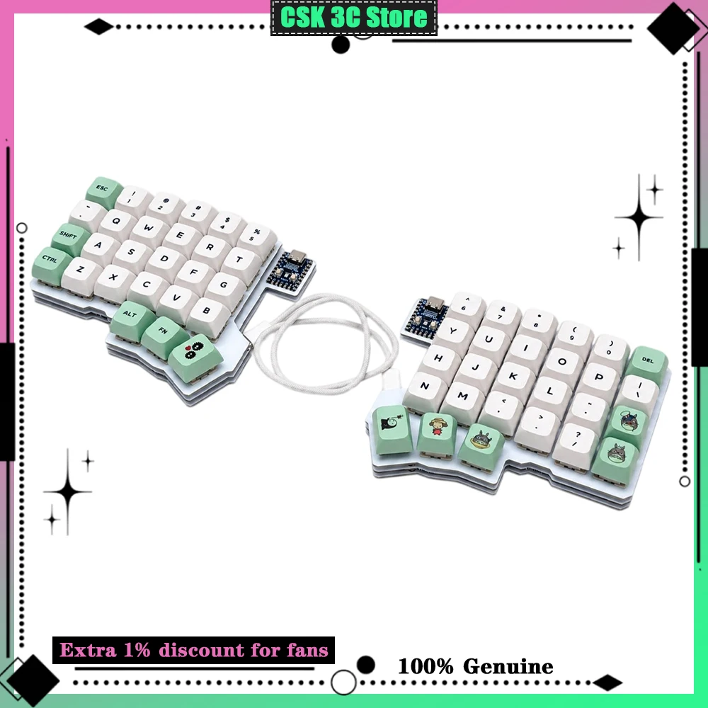 Silakka54 Wired Split Keyboard Pre-assembled Kit Ergonomic FR4 Shell Mechanical Keyboard Kit for MX Switch Hot Swap Support Vial