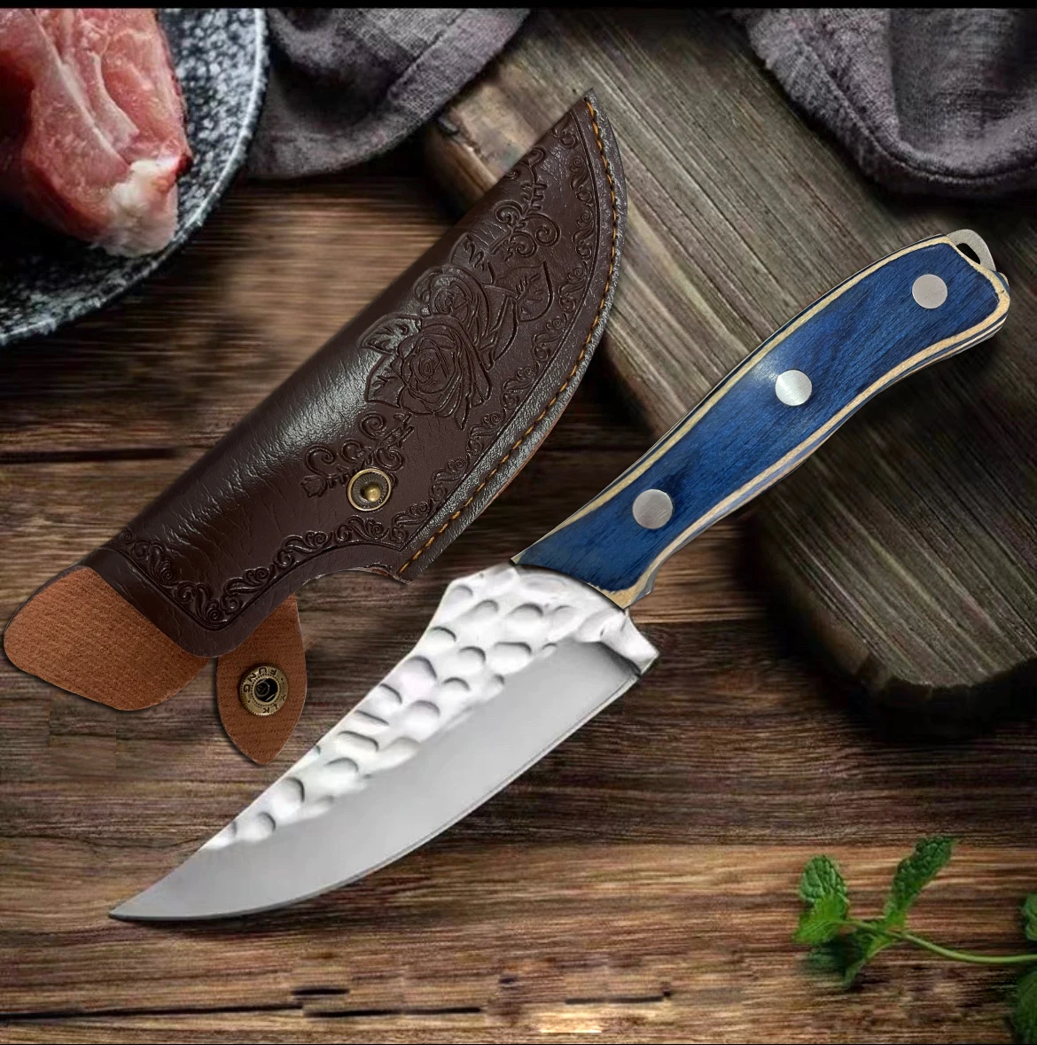 1PC 8.2 inch kitchen knife Fruit knife, stainless steel solid wood handle, outdoor kitchen, family camping, hiking, barbecue