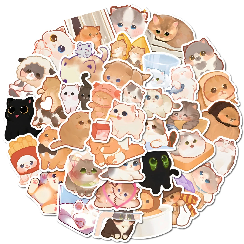 

10/30/50pcs Animals Cats Kitty Cartoon Stickers Aesthetic Decals DIY Stationery Laptop Diary Waterproof Cute Sticker for Kids