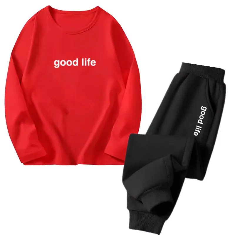 Boys Good Life Letter Print Clothes Set Kids Cotton Long Sleeved T-shirt Top+Sweatpants Outfit Boys Spring Handsome Tracksuits