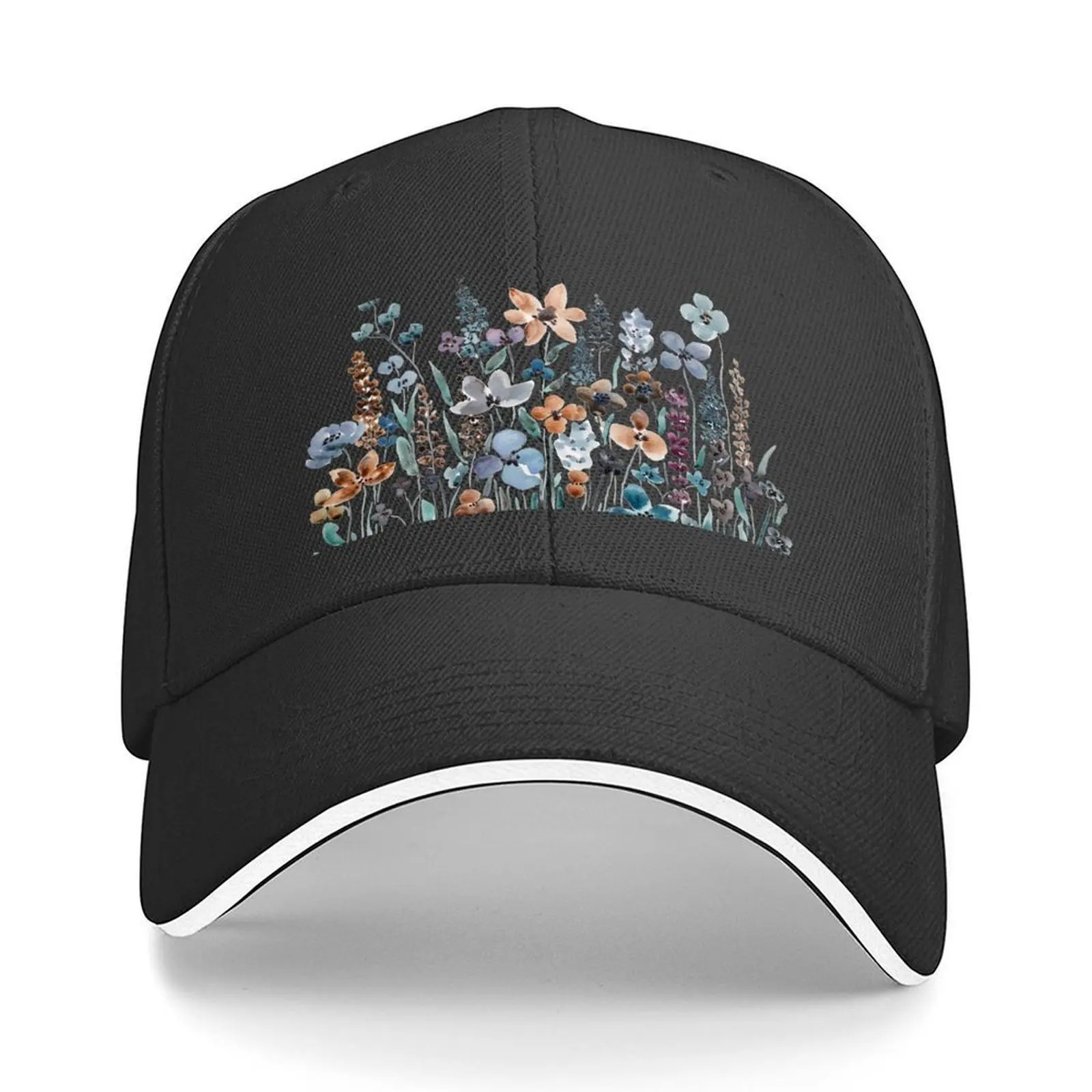 

watercolor blue brown wildflower field Baseball Cap Big Size Hat Sports Cap Bobble Hat custom caps Men Caps Women's