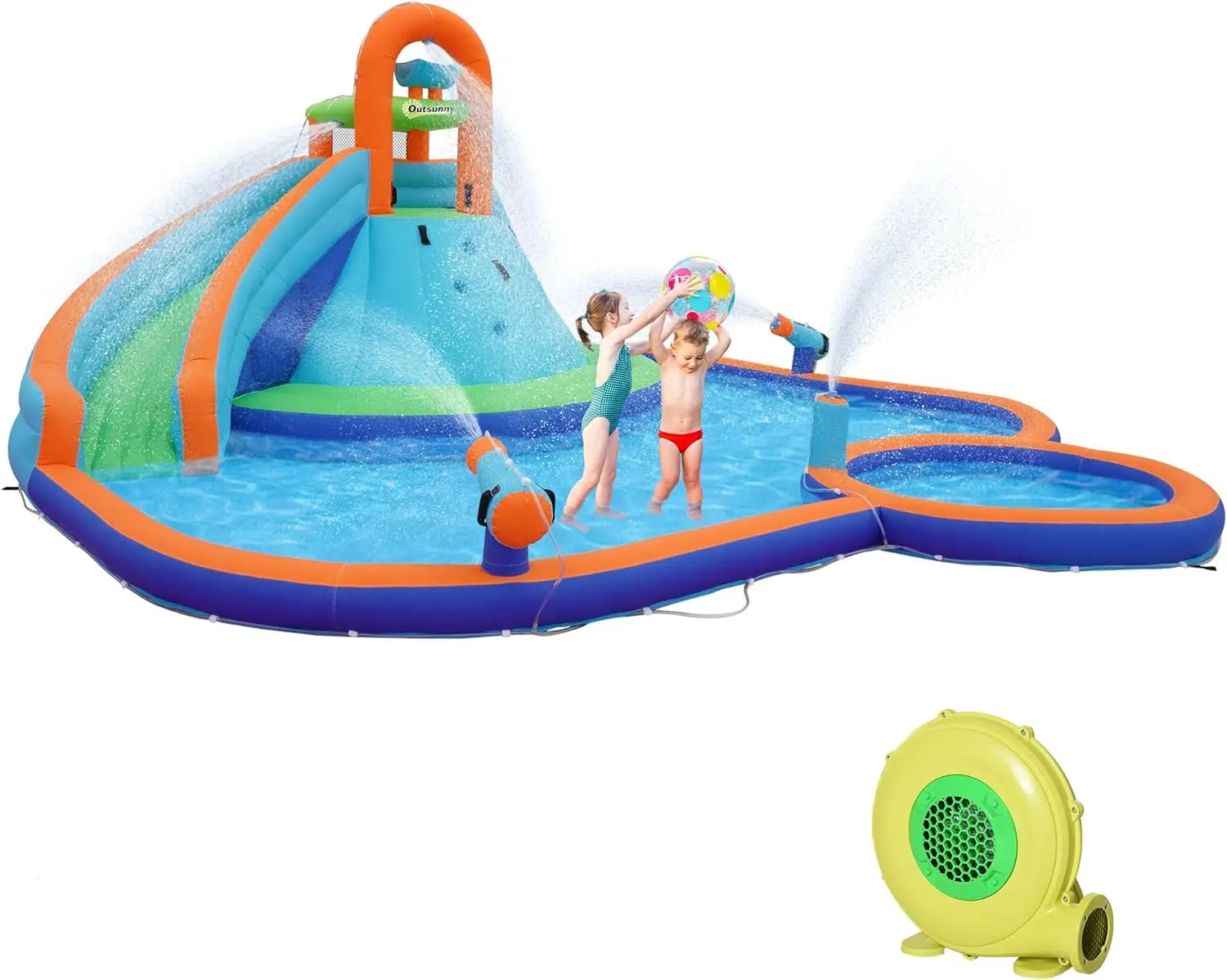 Kids Inflatable Slide 4-in-1 Bounce House Park Jumping Castle with Water Pool, Slide, Climbing Walls