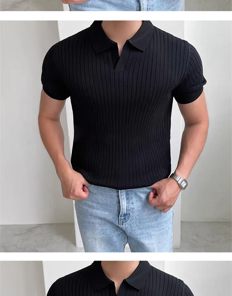 Herren Sommer Slim Fit Poloshirt mit Kragen, Jungen Koreanischer Stil, Einfarbiges Kurzarm-Freizeitoberteil, Herren Casual Pendler Leichtgewicht-Hemd – Detail 8