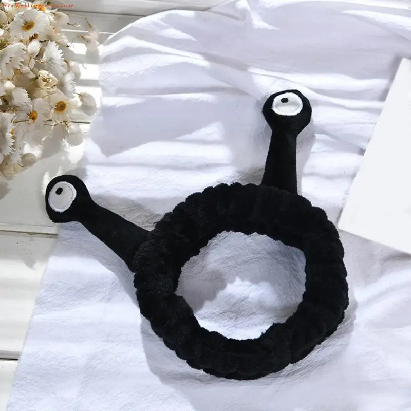 G92D Women Wash Face Plush Headband Funny Cartoon Snail Antenna Eyes Elastic Hair Band Candy Color Makeup Turban Bandana