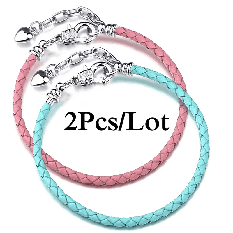2Pcs/Lot High Quality Lbster Clasp Leather Chain Charms Bracelets Fit DIY Beads Bracelet Pulsera Jewelry Gift For Women Men Girl
