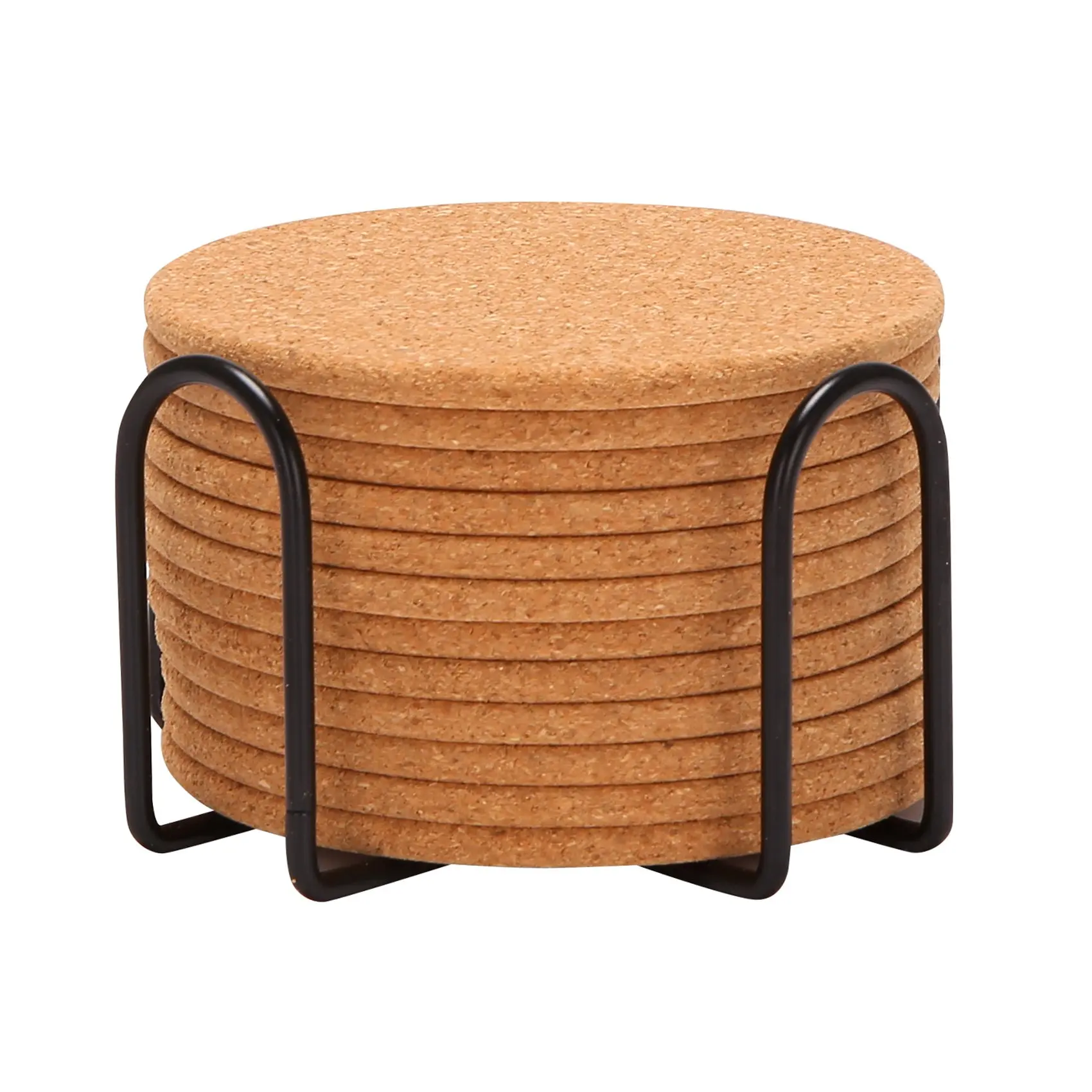 [Value Pack]Pack of 12 Absorbent Cork Coasters with Holder, Heat-Resistant Cup Mat Set,Reusable Round Drink Coaster Fits for Mug