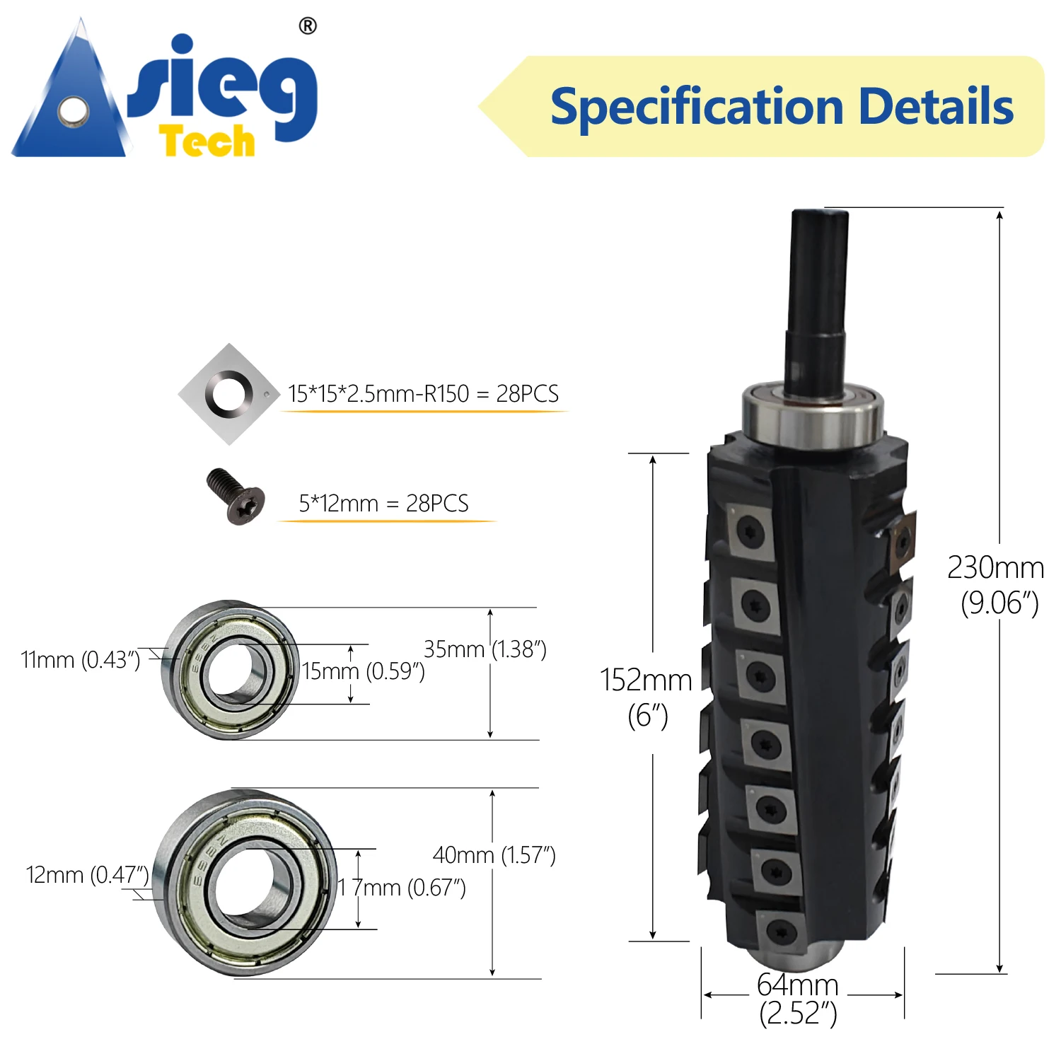 Helical Spiral Cutter Head Woodworking tool spiral cutter head for Jet 6'' Wood Planer Thicknesser Machine Planer Blade