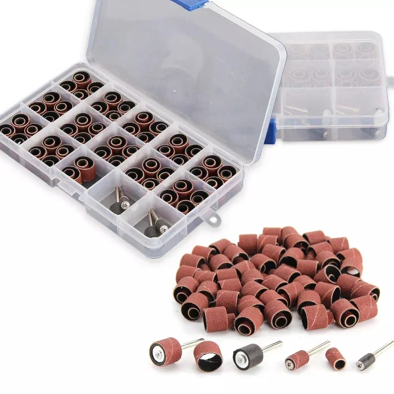 104pcs Sandpaper Circle Sanding Wheel + Retaining Rod Size Set Grit #60 #120 #320 for Dremel Rotary Tools Abrasive Tools