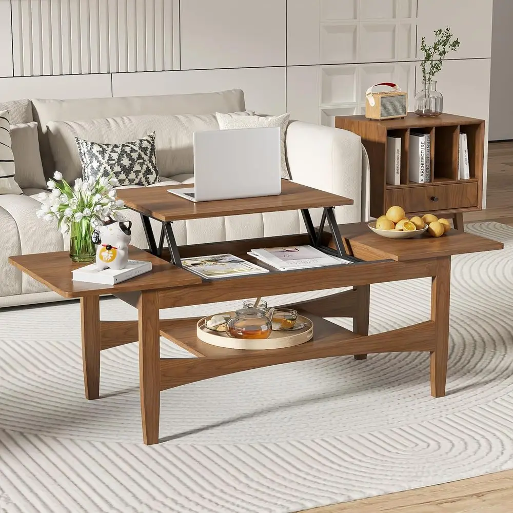 

Coee Table with Liting Top, RecWood Lit Top Coee Table with Open & Hidden Storage, Century Pull up Center Tables or Living Room,