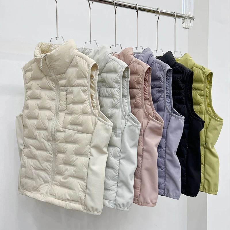 

Осень-зима, теплый легкий пуховый жилет с воротником-стойкой, женский тонкий жилет без рукавов на белом утином пуху, женский стеганый жилет на молнии