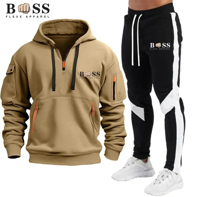 New Men\'s Zippered Jacket, Hooded Pullover, Sports Pants, Sports Casual Jogging Sportswear, 2-piece Set for Men\'s Street Wear