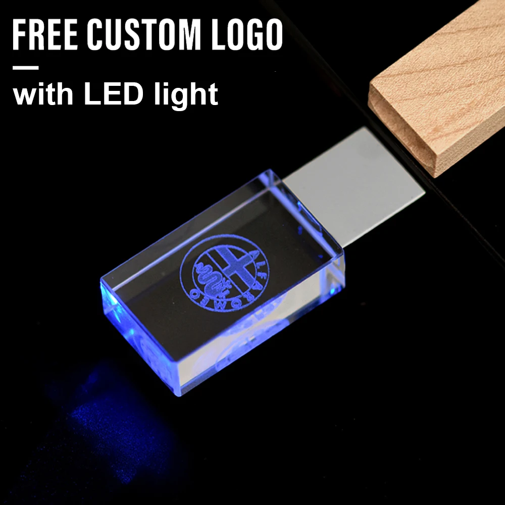 

Crystal USB Flash Drive with LED Pendrive 4GB 8GB 16GB 32GB 64GB 128GB Transparent Glass Photography Gifts Free Custom Logo