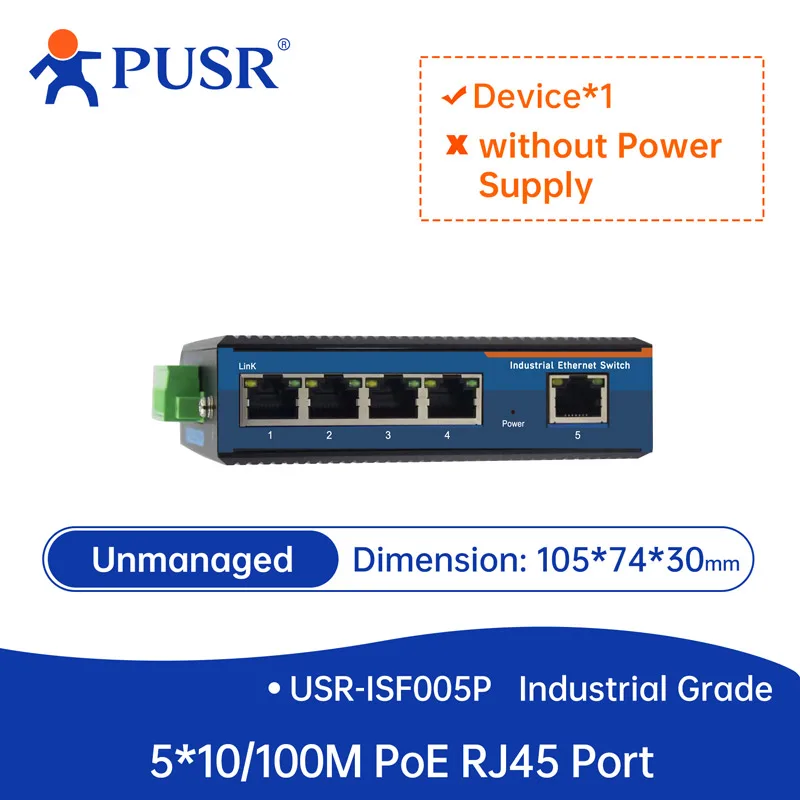 

Промышленный гигабитный Ethernet-коммутатор PUSR с портами 10/100/1000 Мбит/с 5/8 RJ45 POE+ Plug and Play USR-ISG