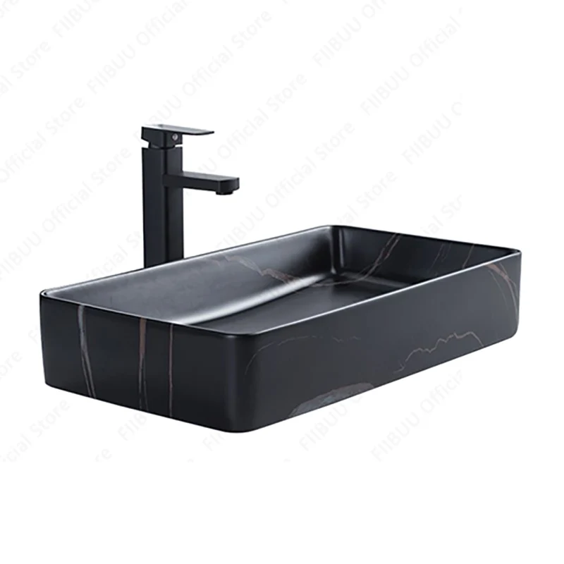 

Black And Gold Texture Ceramic Table Sink Bathroom Lavatory Vanity Sink Glazed Art Basin Above Counter Balcony Washing Basin