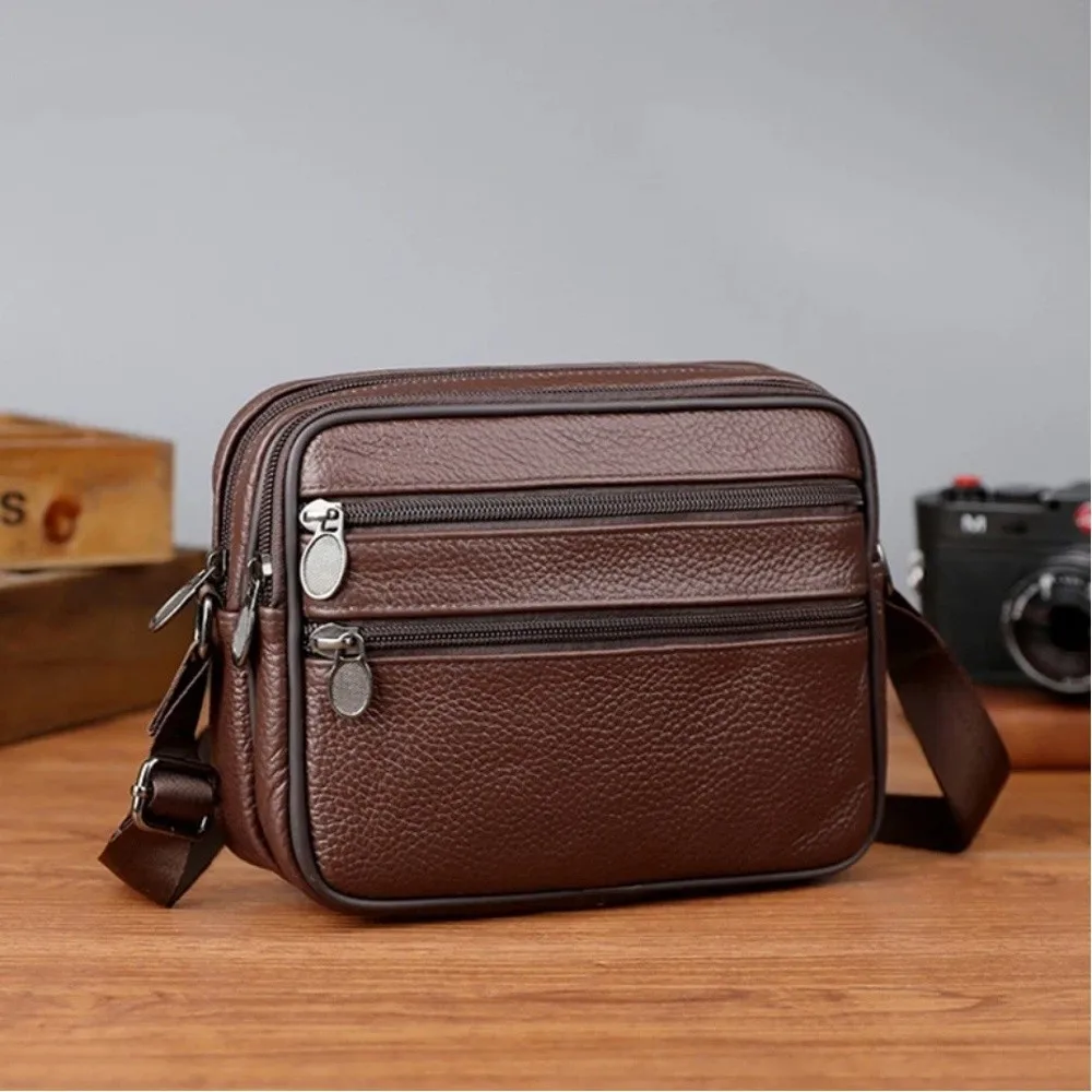 Fashion PU Leather Men's Shoulder Bag Solid Color Multi-compartment Crossbody Bags Square Bag Men