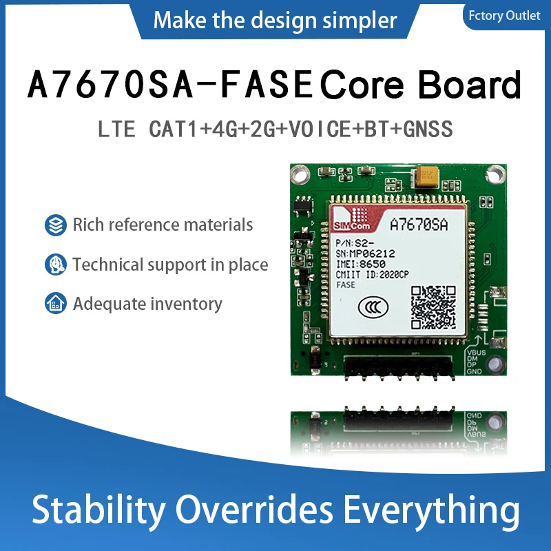SIMCOM A7670SA-FASE Single-row needle Core Board with Antenna 4G LTE CAT1 Module Support 2G+BT+GNSS Modem Board Development kit