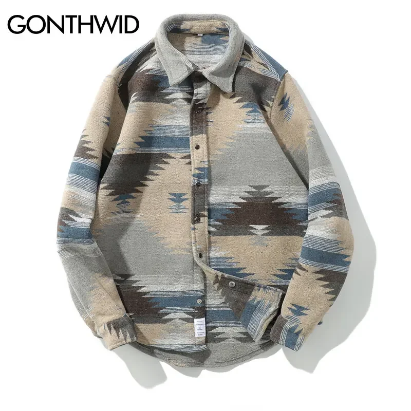 GONTHWID Hip Hop Tie Dye Snap Button Long Sleeve Shirts Men Fashion Casual Streetwear Dress Shirt Coats Male Hipster Shirts Tops