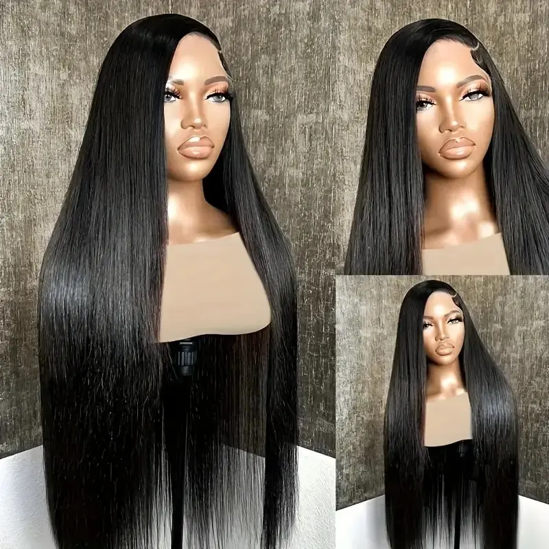 Natural Black 150 Density 5x5 Glueless Closure PreCut 13x4 HD Lace Wig 22 Inches Human Hair Wigs Straight PrePlucked For Women