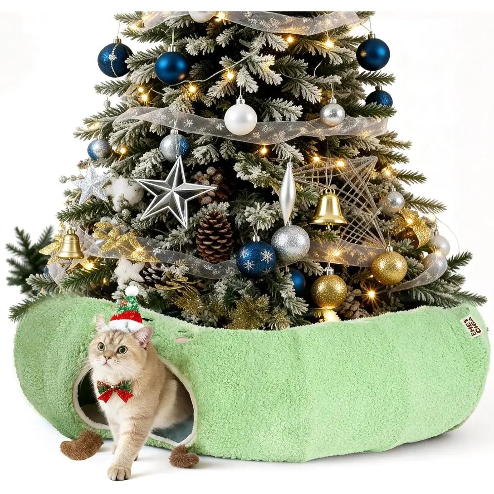 

Cat Tunnel Bed for Indoor Cats, Cute Donut Toy Tunnel with Washable Circle Cushion, Peekaboo Pet Cave Play Tunnel for Kitten, Pu