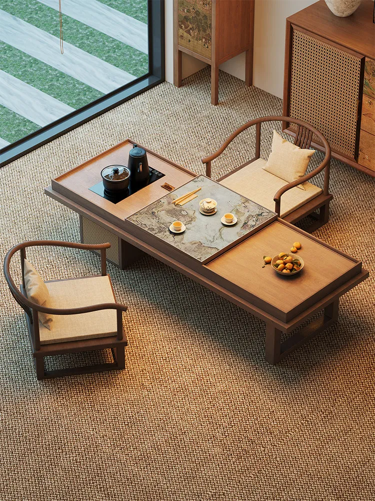 CX balcony exquisite small tea table kettle integrated embedded solid wood tatami tea table