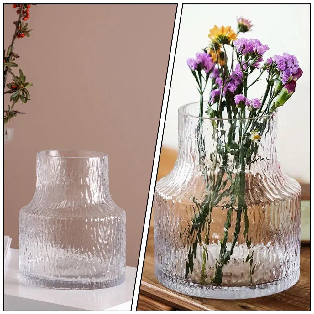 

Wave Striped Glass Flower Vase Hydroponic Plant Container Compact Decorative Vase for Home Office Table Flower Vessel Adornment