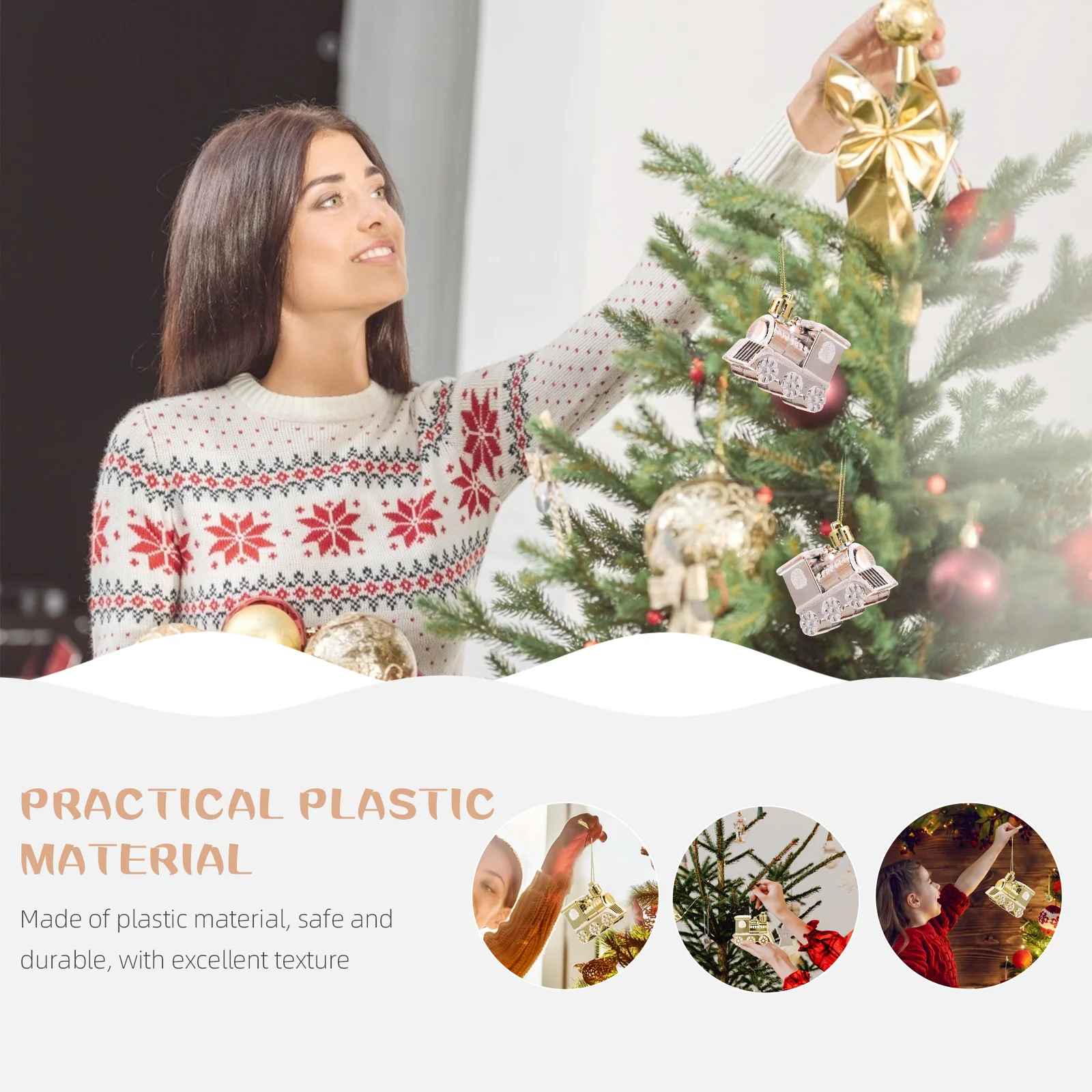 

4Pcs Christmas Tree Car Pendant Plastic Train Decor Wide Applications Home Bar Wedding Hanging Adornment